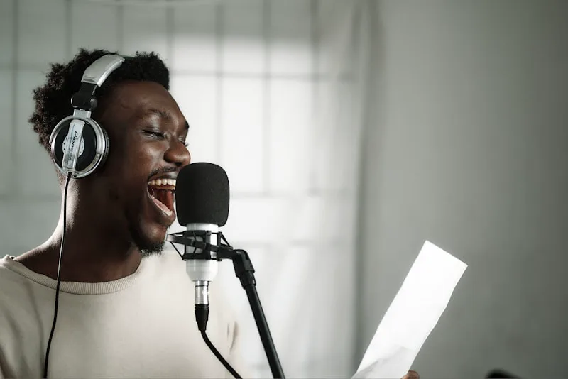 Vocal training session with microphone